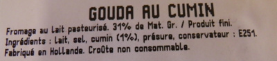 Gouda Cumin (31 % MG) - Ingredients - fr