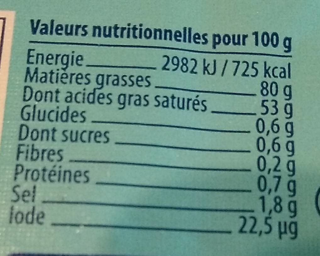 Beurre de baratte biologique aux algues de Bretagne - Nutrition facts - fr
