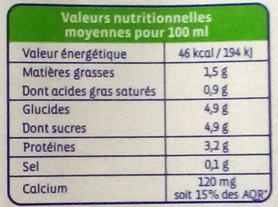 Lait 1/2 écrémé UHT - Nutrition facts - fr