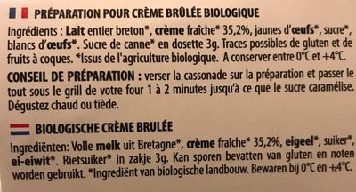 Crème brûlée biologique - Ingrédients