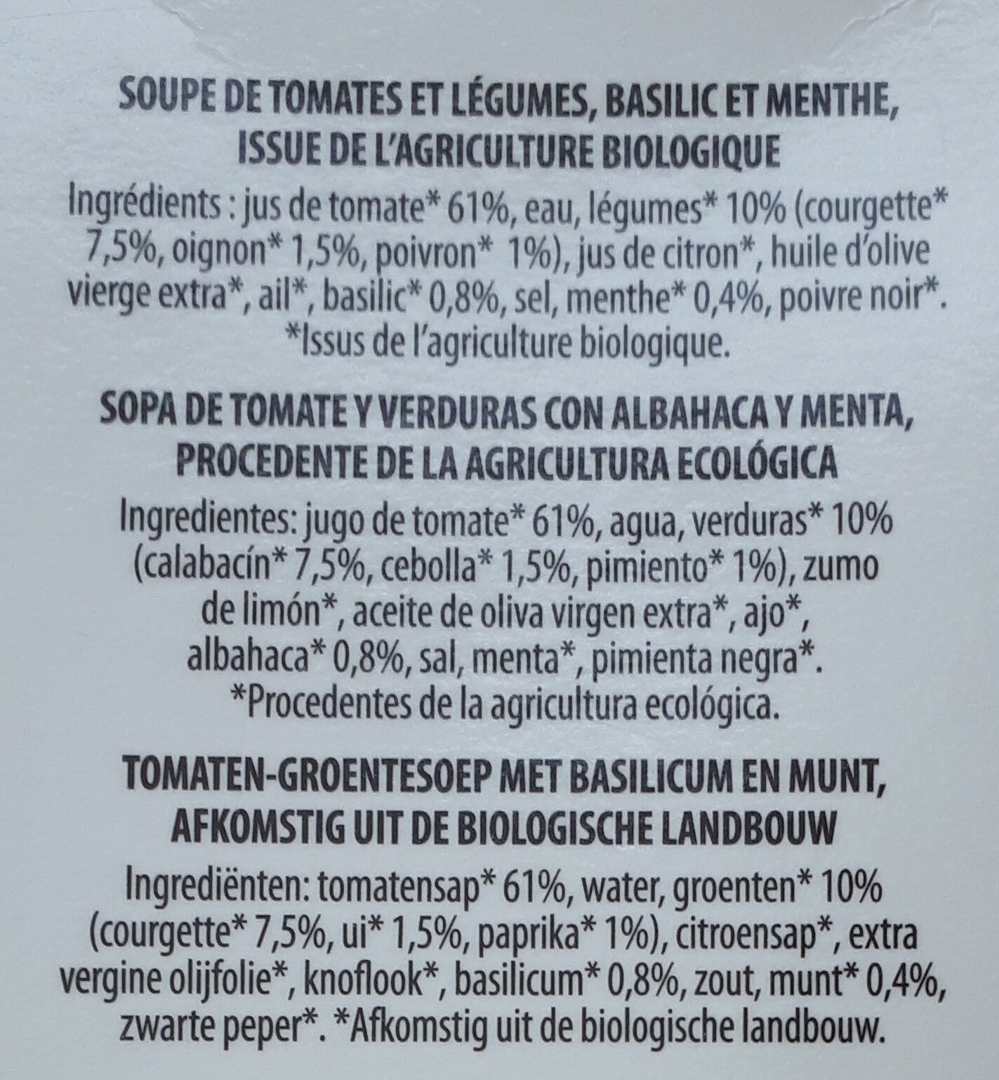 Gazpacho tomate basilic menthe - Ingredients - fr