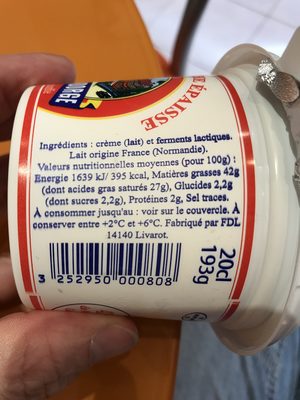 Crème fraîche épaisse de Normandie - Ingredients - fr