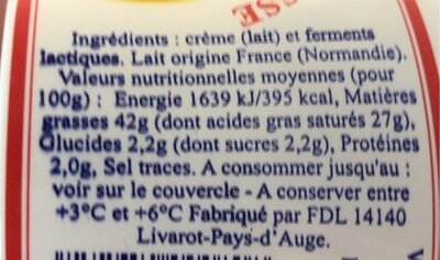 Crème fraîche épaisse de Normandie - Nutrition facts - fr