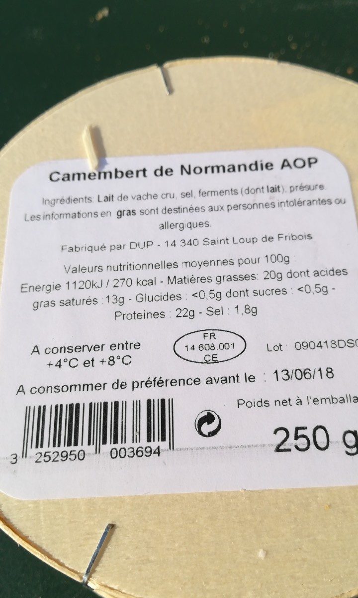 Camembert de Normandie aop - Ingredients - fr