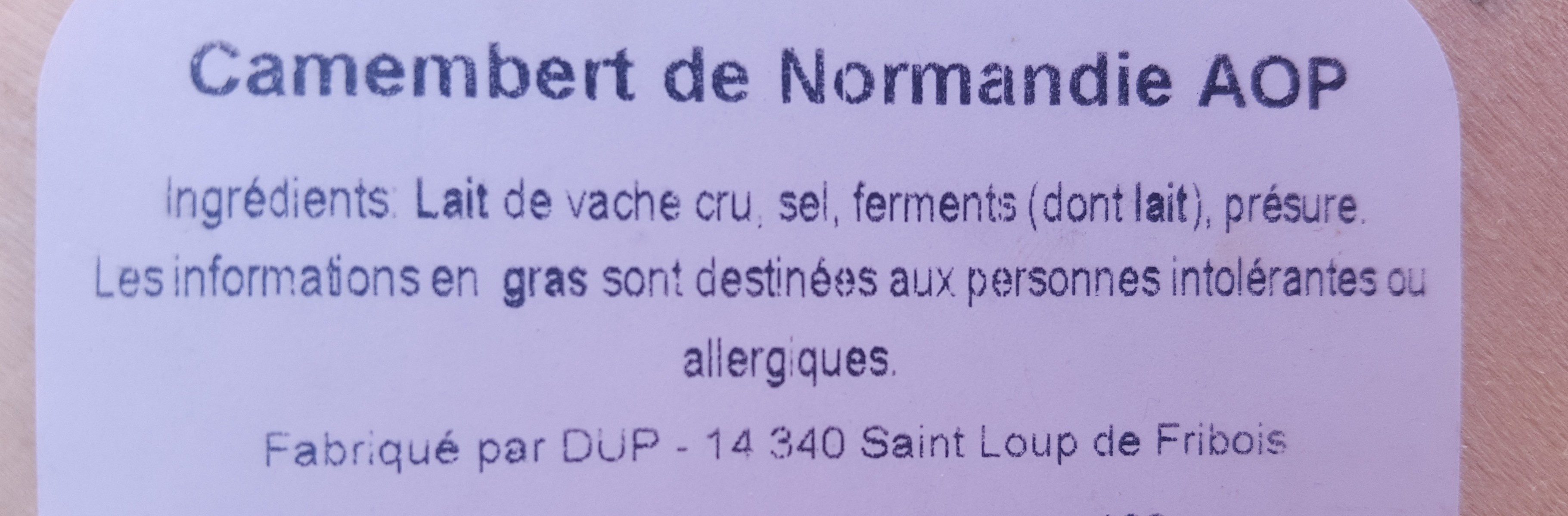 Camembert de Normandie au lait cru - Ingredients - fr