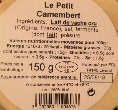 Petit camembert au lait cru - Ingredients - fr
