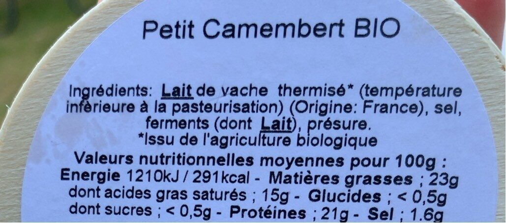 Petit camembert - Nutrition facts - fr