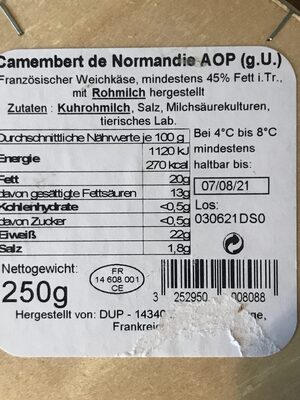 Camembert de Normandie - Ingredients