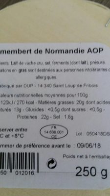 Camembert de normandie - Ingredients - fr