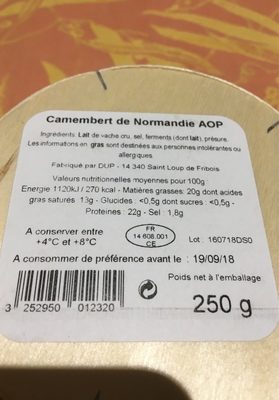 Camembert de Normandie - Ingrédients