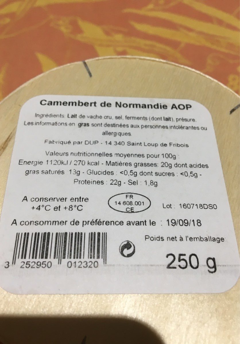 Camembert de Normandie - Ingrédients
