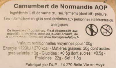 Camembert de Normandie - Nutrition facts - fr