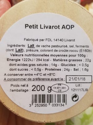 Livarot - Ingredients - fr
