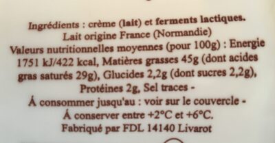 50CL Creme Fraiche Vallee Auge - Ingredients - fr