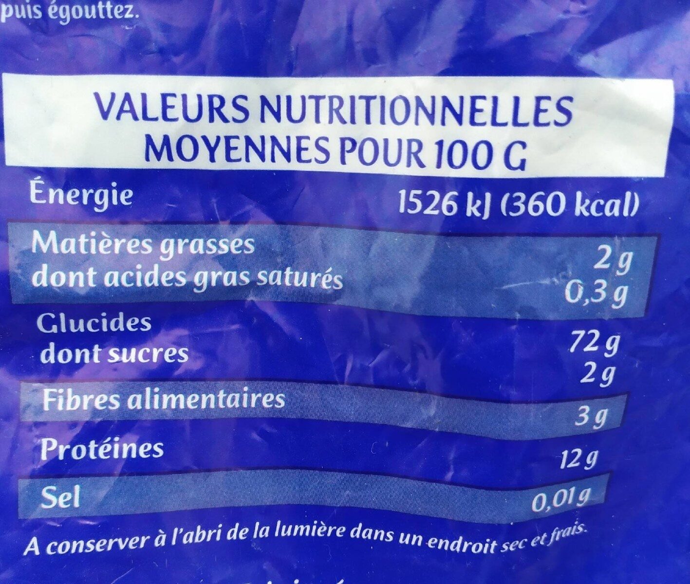 Pâtes alimentaires - Nutrition facts - fr