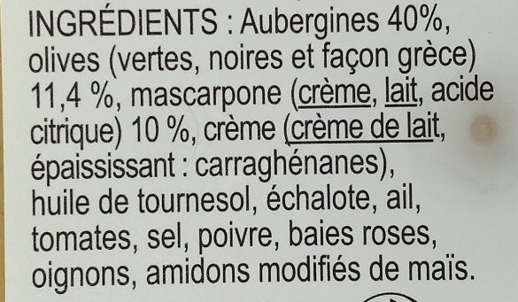 Bruschetta Mascarpone Aubergine, Olives - Ingrédients