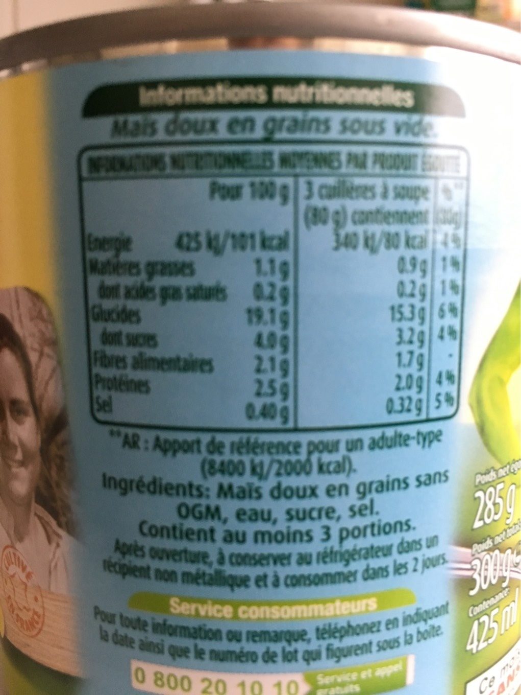 Maïs doux - Nutrition facts - fr