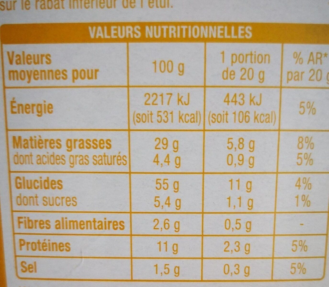 Chees'Apéro à l'Emmental - Nutrition facts - fr