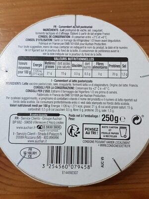 Le Camembert lait origine France - Nutrition facts - fr