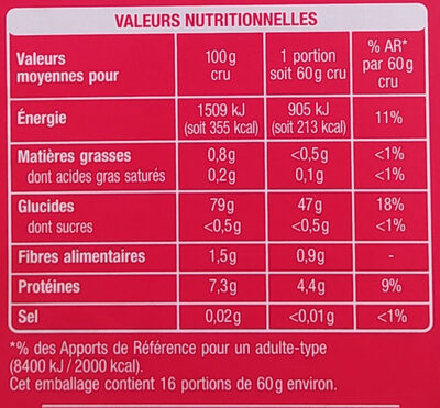 Riz long grain incollable - Nutrition facts - fr