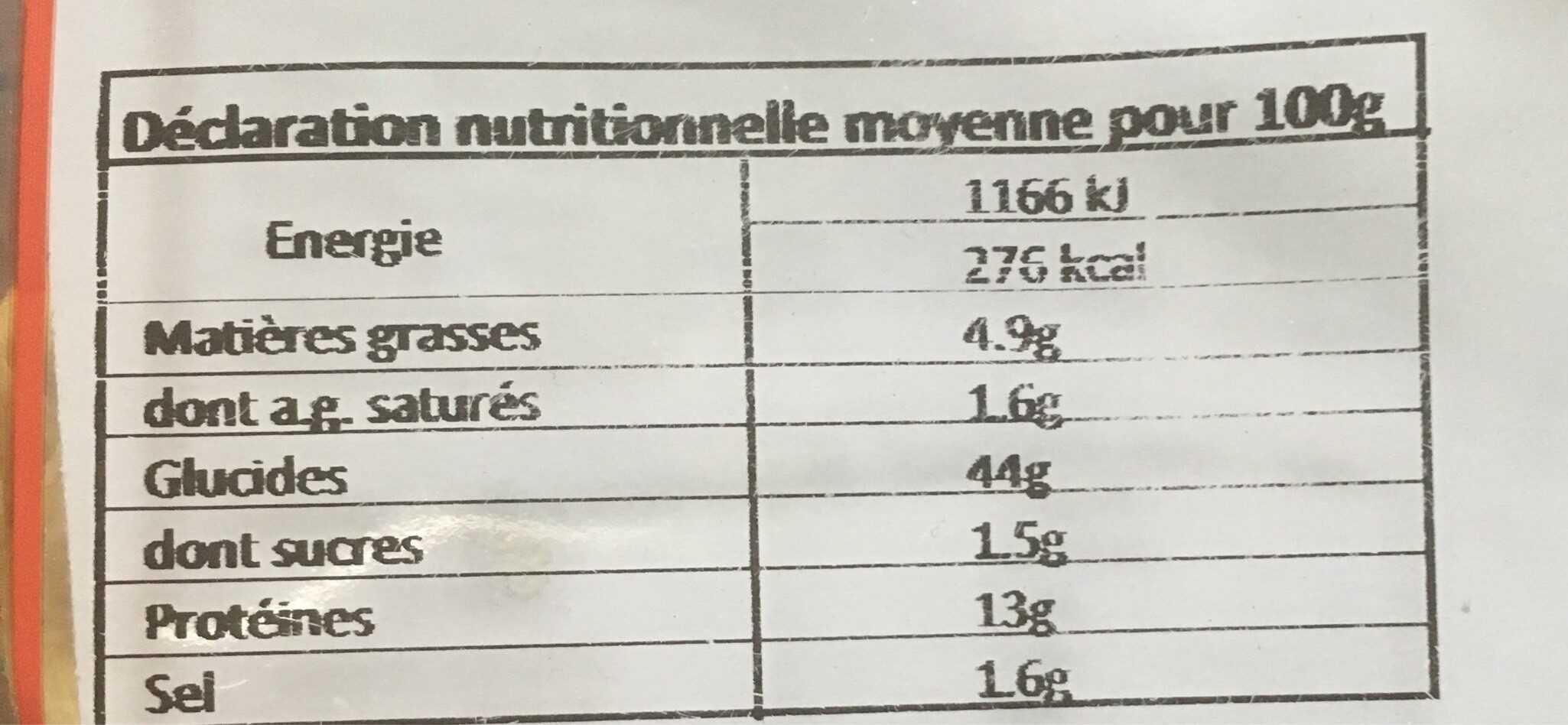 Tortellini au jambon cru - Valori nutrizionali - fr