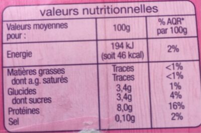 FROMAGE FRAIS NATURE0% MATIERE GRASSEDOUX et ONCTUEUX - Tableau nutritionnel