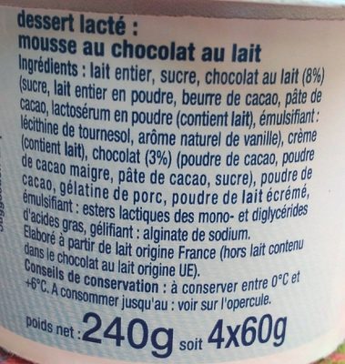 Mousse au Chocolat au Lait - Ingrediënten - fr