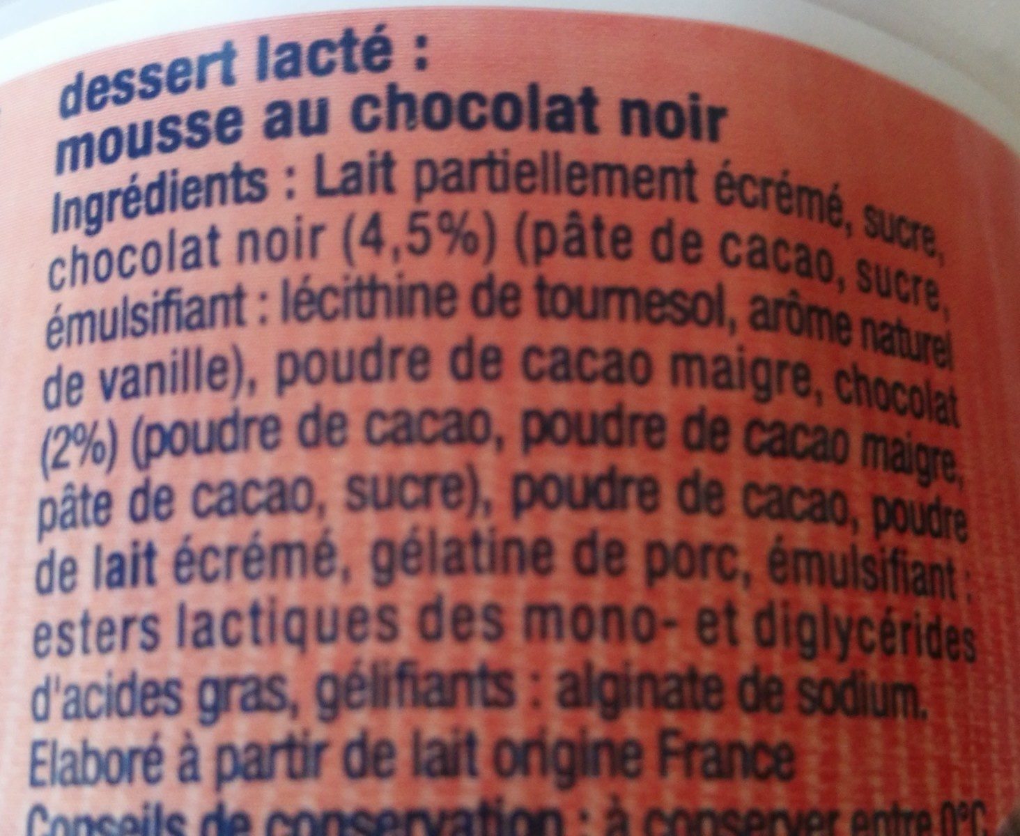 Mousse chocolat noir - Ingredientes - fr