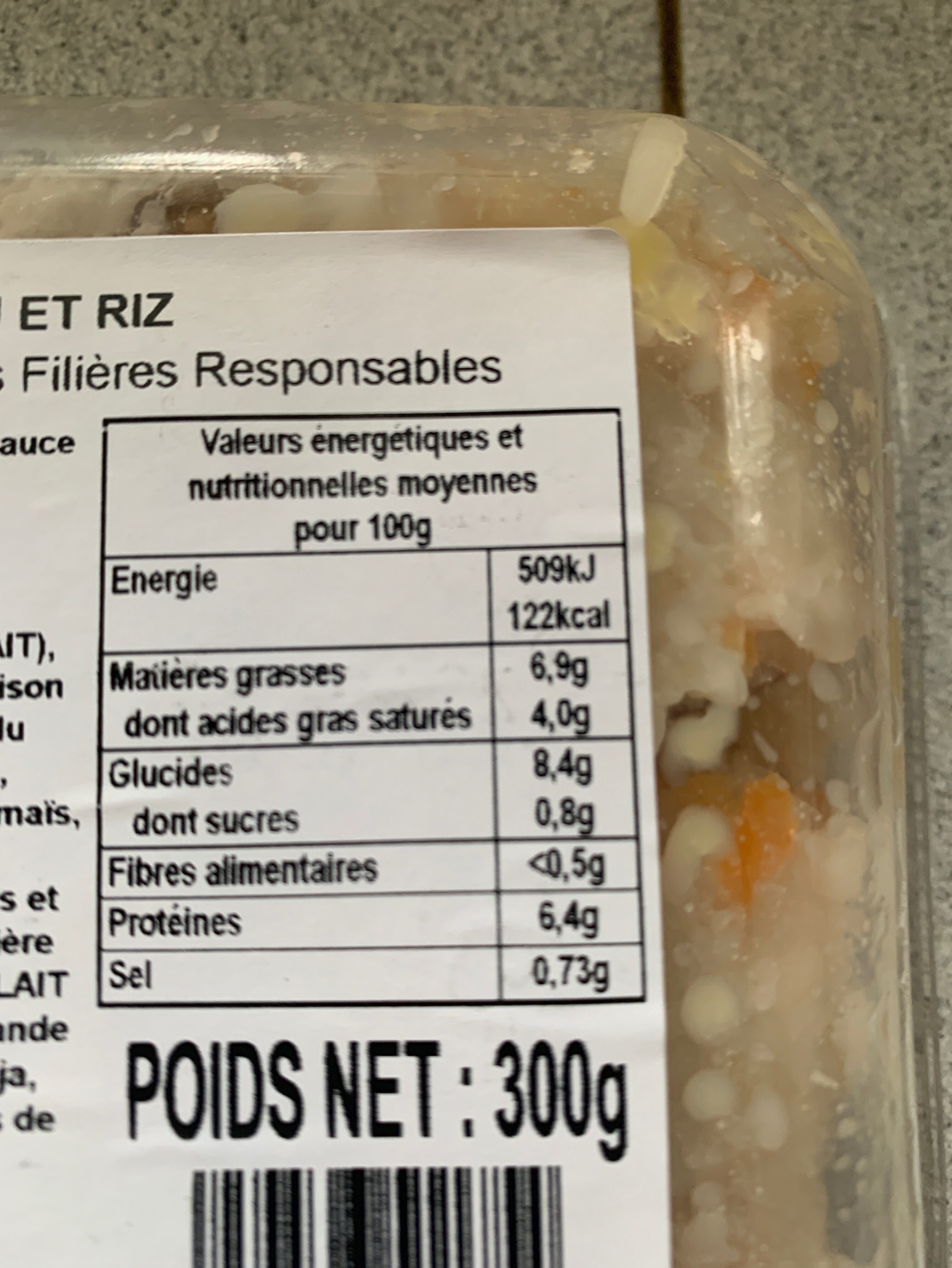 Blanquette de veau et riz - Nutrition facts - fr