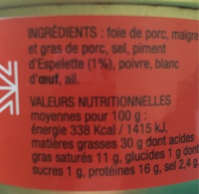 Pâté Basque - Nutrition facts - fr