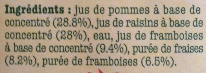 Jus de Pomme Framboise Fraise sans sucres ajoutés - Ingredients - fr
