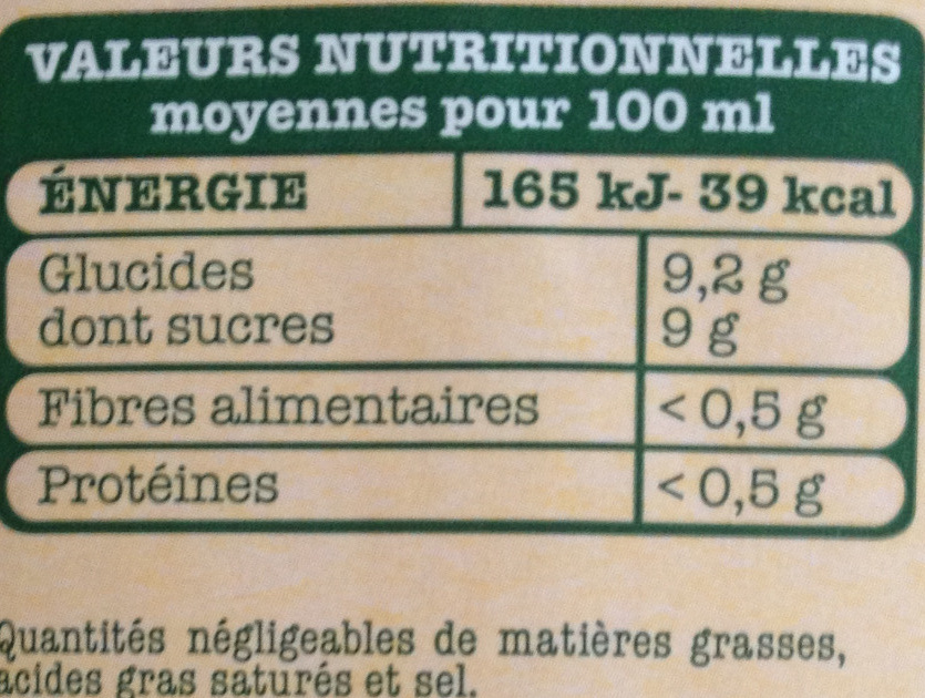 Jus de Pomme Framboise Fraise sans sucres ajoutés - Informació nutricional - fr