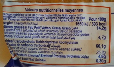 6 tartelettes aux amandes - Tableau nutritionnel