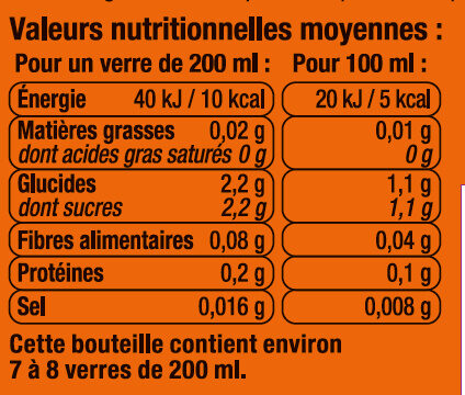 Orangeade pulpée zéro - Tableau nutritionnel