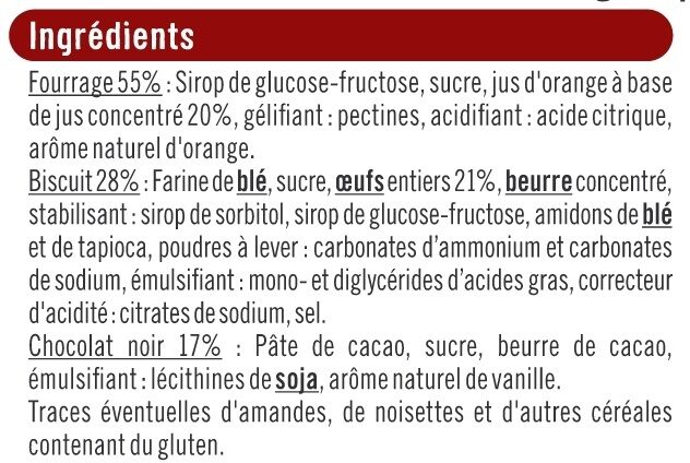 Génoises fourrées à l'orange nappées de chocolat - Ingrediënten - fr