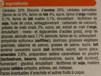 Barre de céréales abricot amande aux 4 céréales - Ingredients - fr