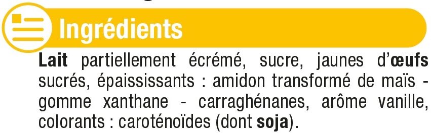 Crème Anglaise Saveur Vanille UHT - Ingrédients