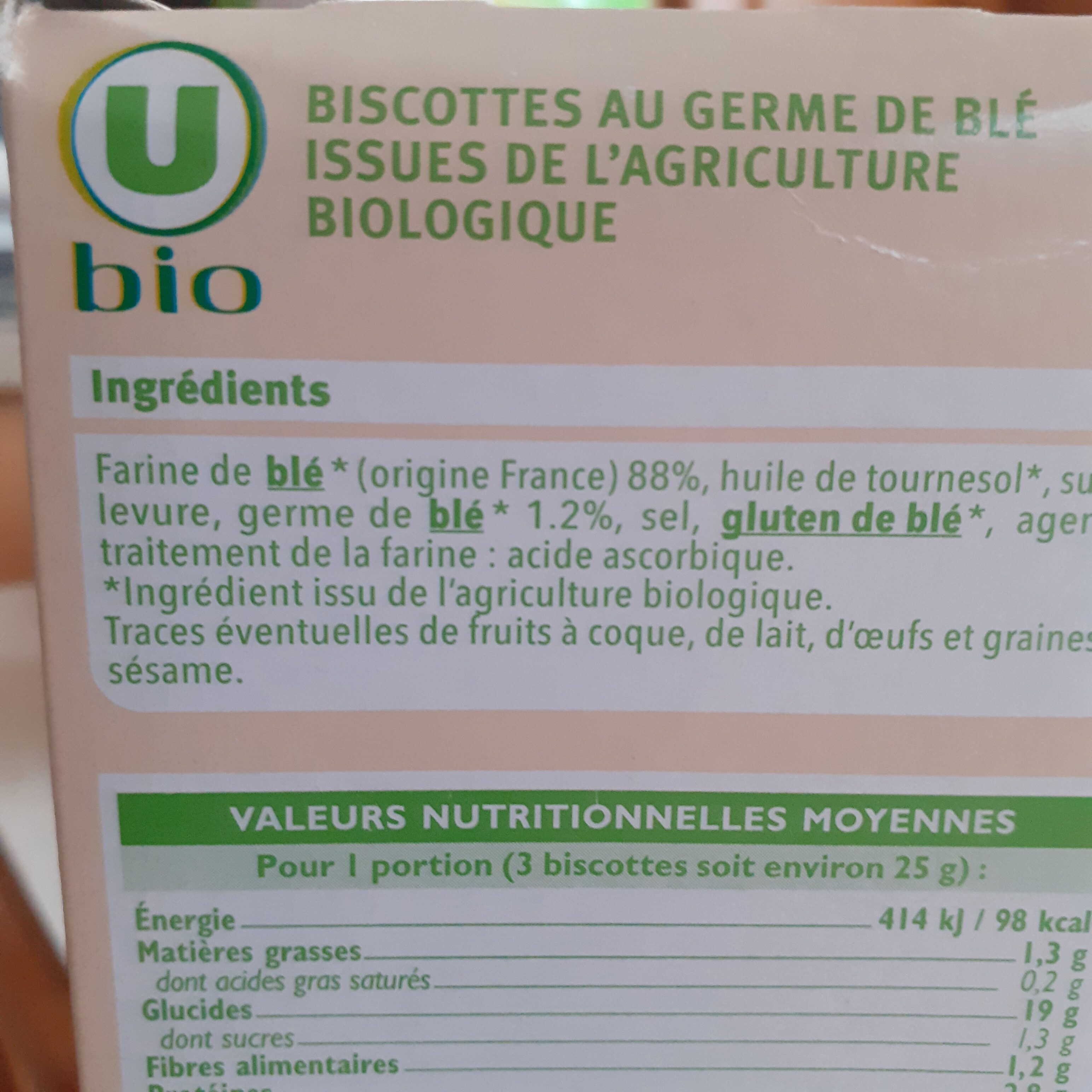 Biscottes au froment germe de blé - Ingredients - fr