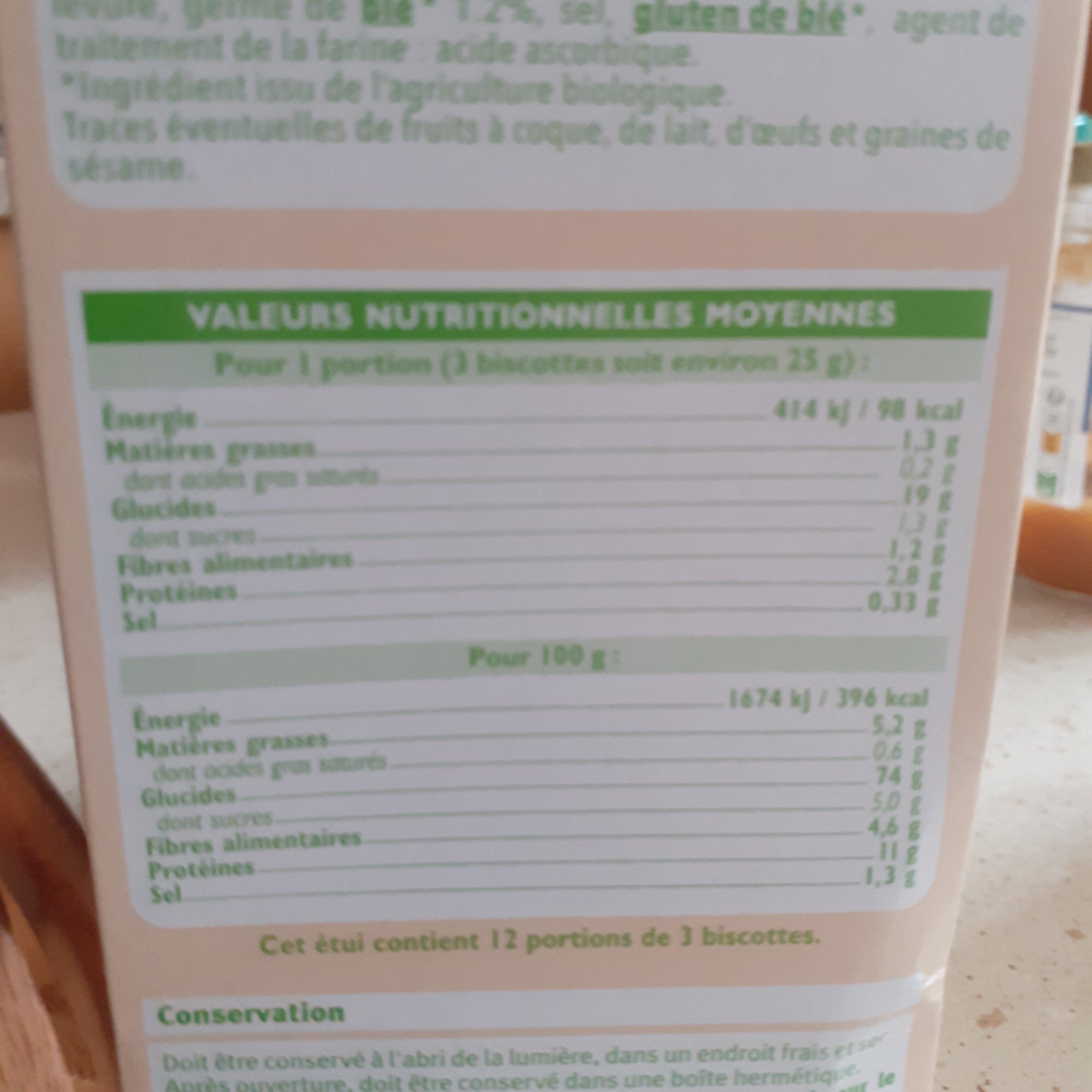 Biscottes au froment germe de blé - Nutrition facts - fr