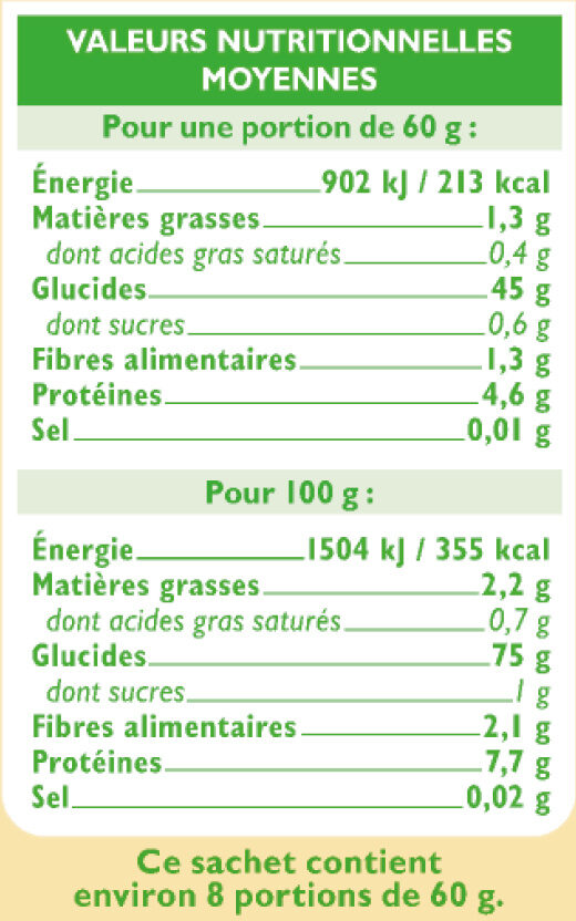 Riz long grain semi-complet - Información nutricional - fr