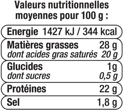 Tomme des Pyrénées lait pasteurisé 28% de matière grasse - Nutrition facts - fr