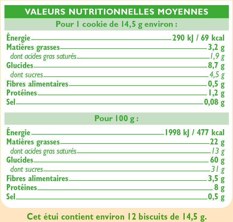 Cookies quinoa pépites chocolat - Nutrition facts - fr