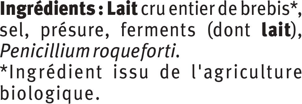 Roquefort AOP lait cr U_BIO logique 32% de MG - Ingrediënten - fr