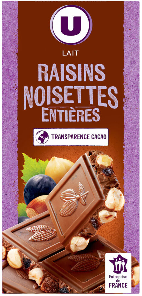 Tablette de chocolat au lait extra raisins et noisettes - Produit