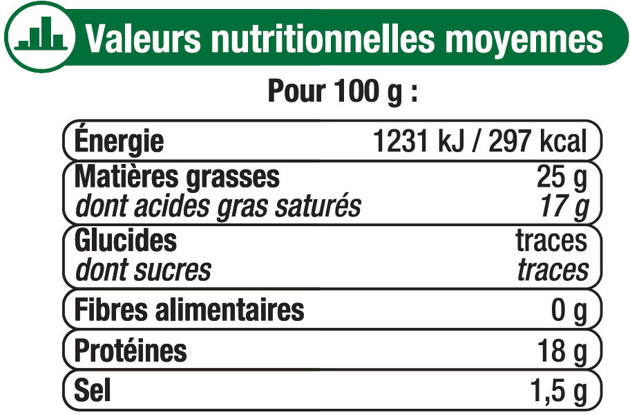 Fromage au lait de chèvre pasteurisé Sainte Maure 25%mg - Tableau nutritionnel