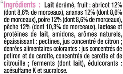 Yaourt allégé en sucres aux fruits jaunes 0% de MG - Ingrédients