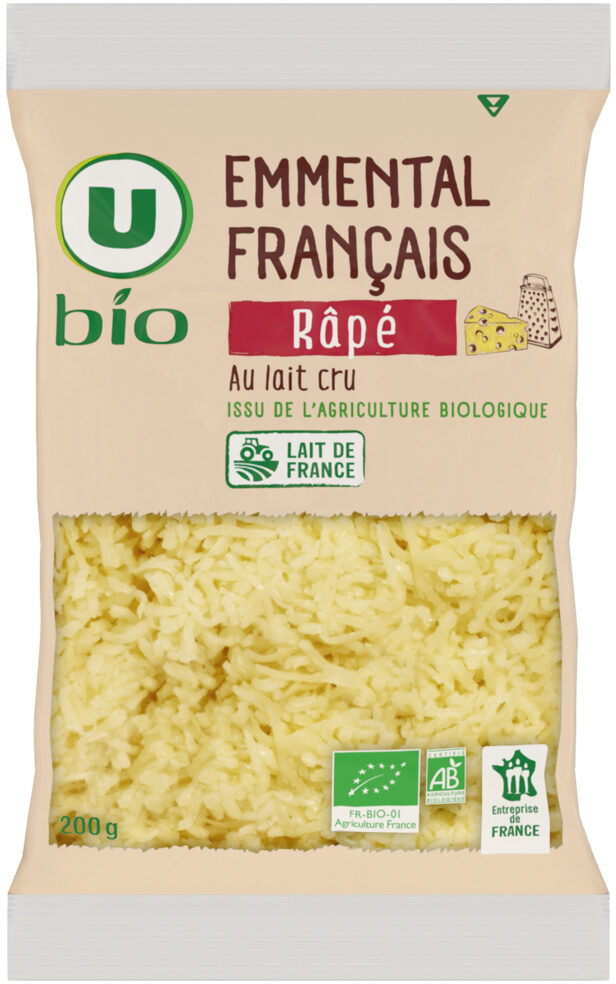 Fromage au lait cru Emmental français rapé grasse Bio 31%mg - Produit