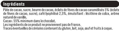 Chocolat noir café éclats fèves de cacao dégustation - Ingrédients