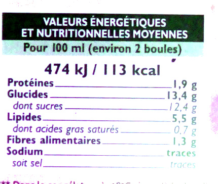 Glace au chocolat - Nutrition facts - fr