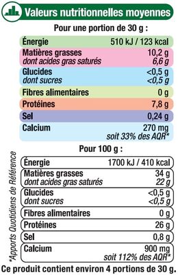 Comté AOP au lait cru râpé 34%MG - Nutrition facts - fr